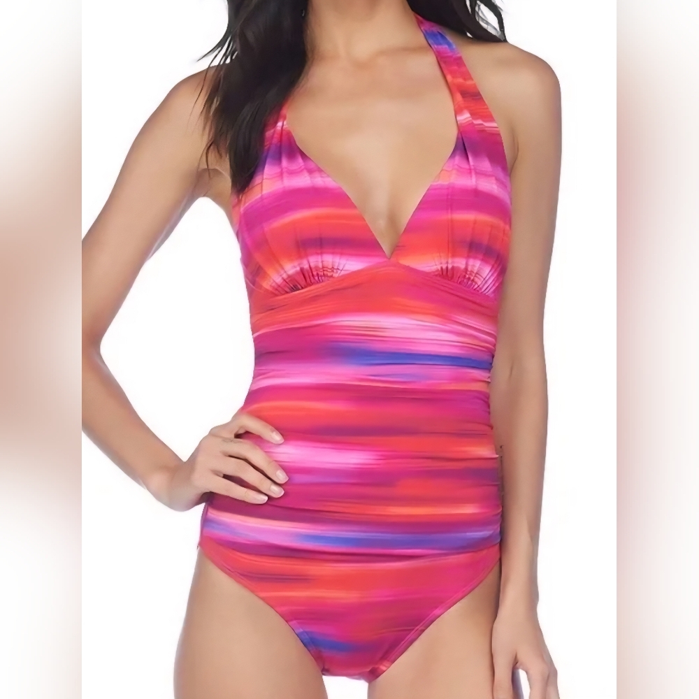 Women's Lauren Ralph Lauren One Piece Halter Swimsuit Size 12 Tummy Control